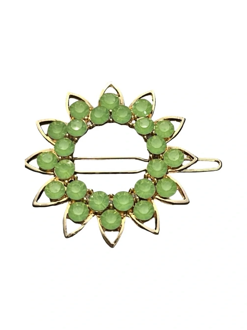 Chic Sunburst Green Crystal Rhinestone Hair Clip 2.0”FINAL PRICE DROP